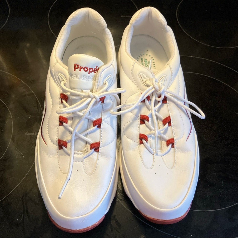 Propet White and Red Athletic Shoes Washable Walker